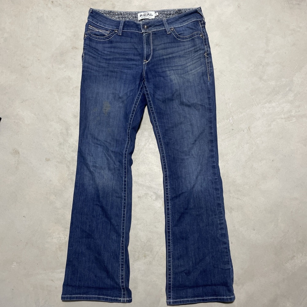 Ariat REAL High Rise Dorothy Boot Jeans Women's SZ 36x36 Wash Blue Stretch *Mark